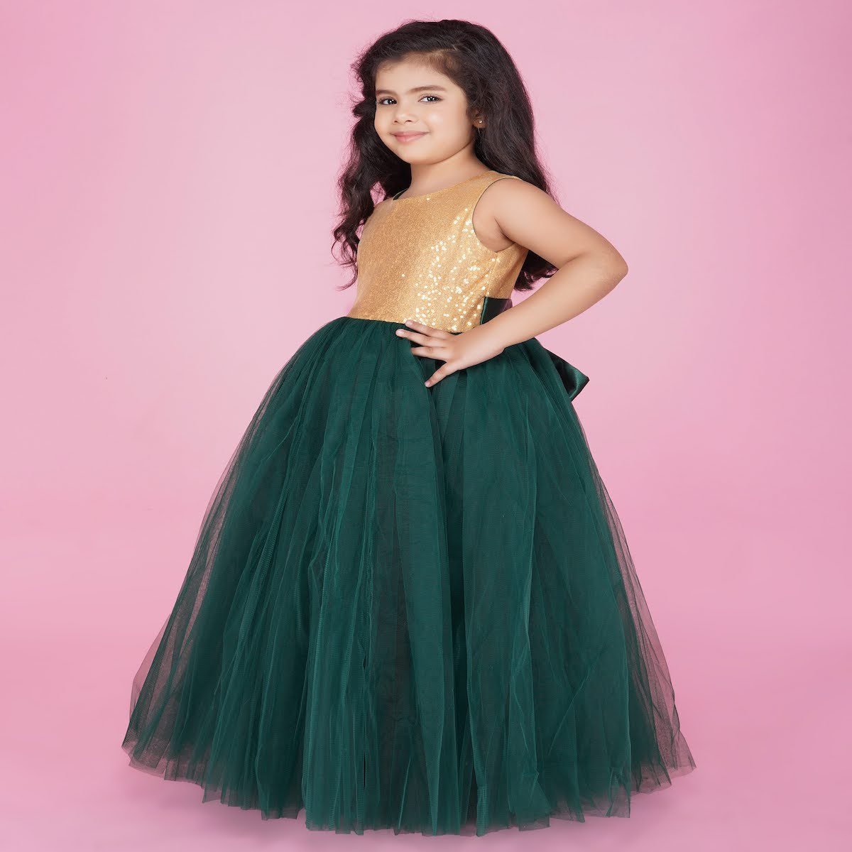 Ethnic Gowns | Bottle Green Gown | Freeup